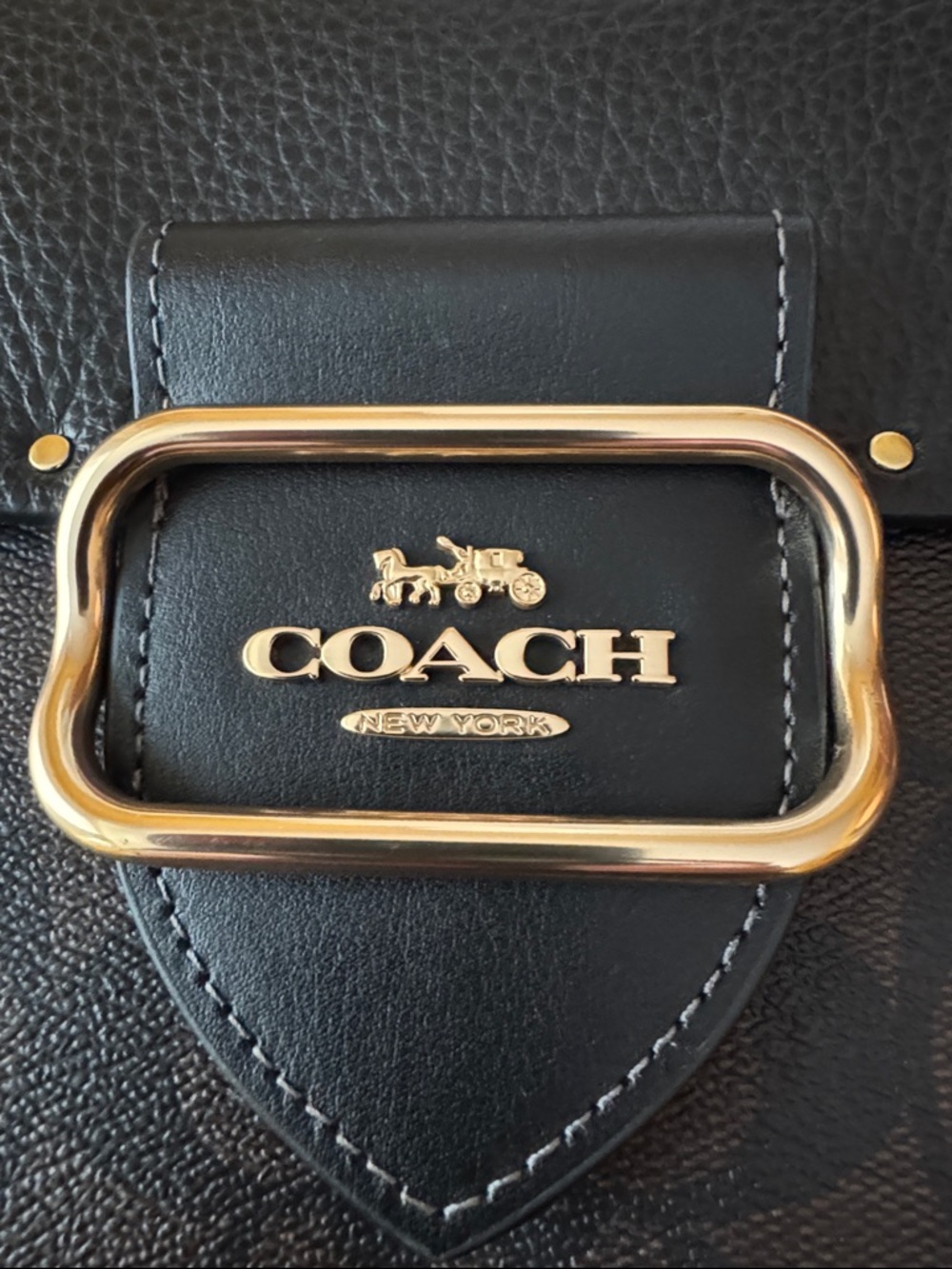 Coach Black and Brown Signature Rivet Morgan Top Handle Satchel Gold Hardware - Picture 4 of 13